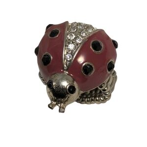 Ladybug Stretch Band Ring with Rhinestones